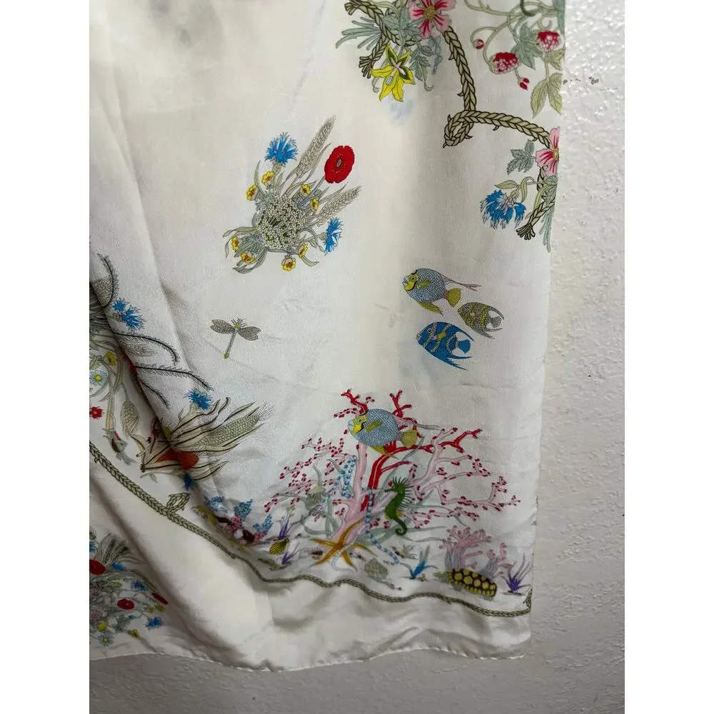 Vintage Gucci 100% Silk Scarf Ivory Floral Fauna Nature Print 40